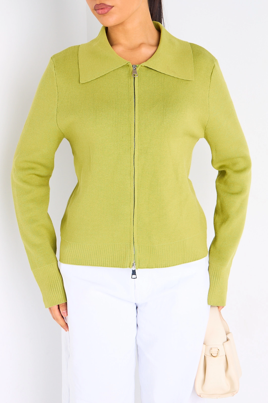 Gilet à zip et col rabat de couleur vert