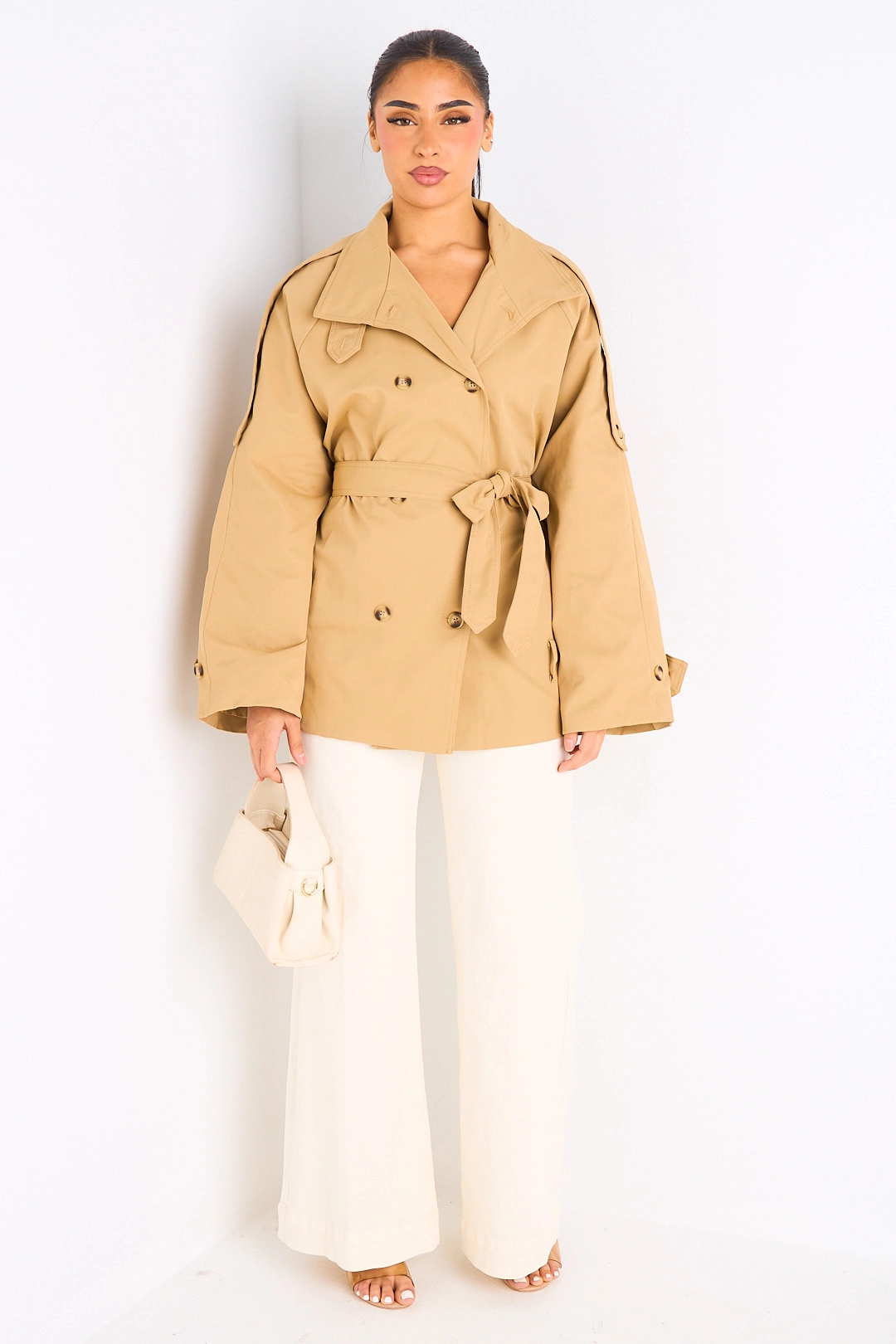 Manteau camel ceinturé à col rabat