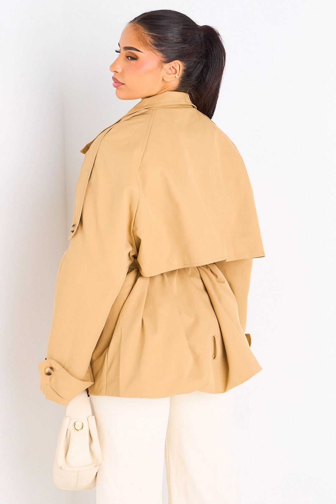 Manteau camel ceinturé à col rabat