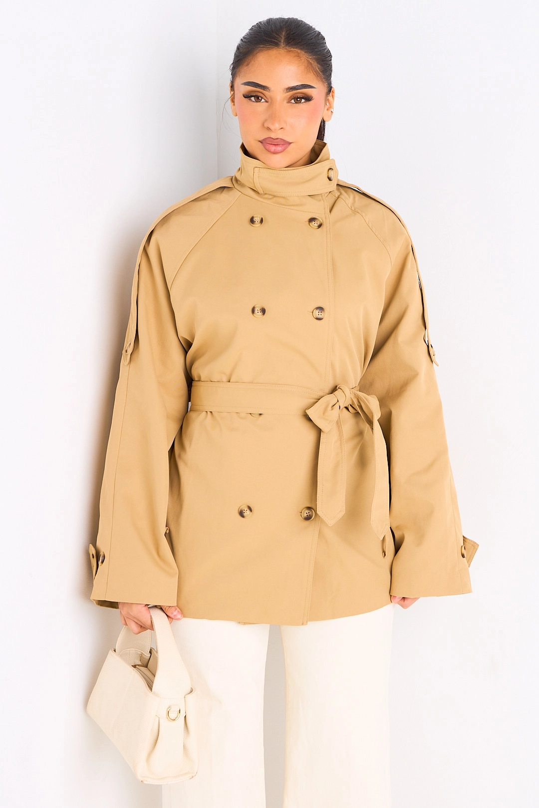 Manteau camel ceinturé à col rabat