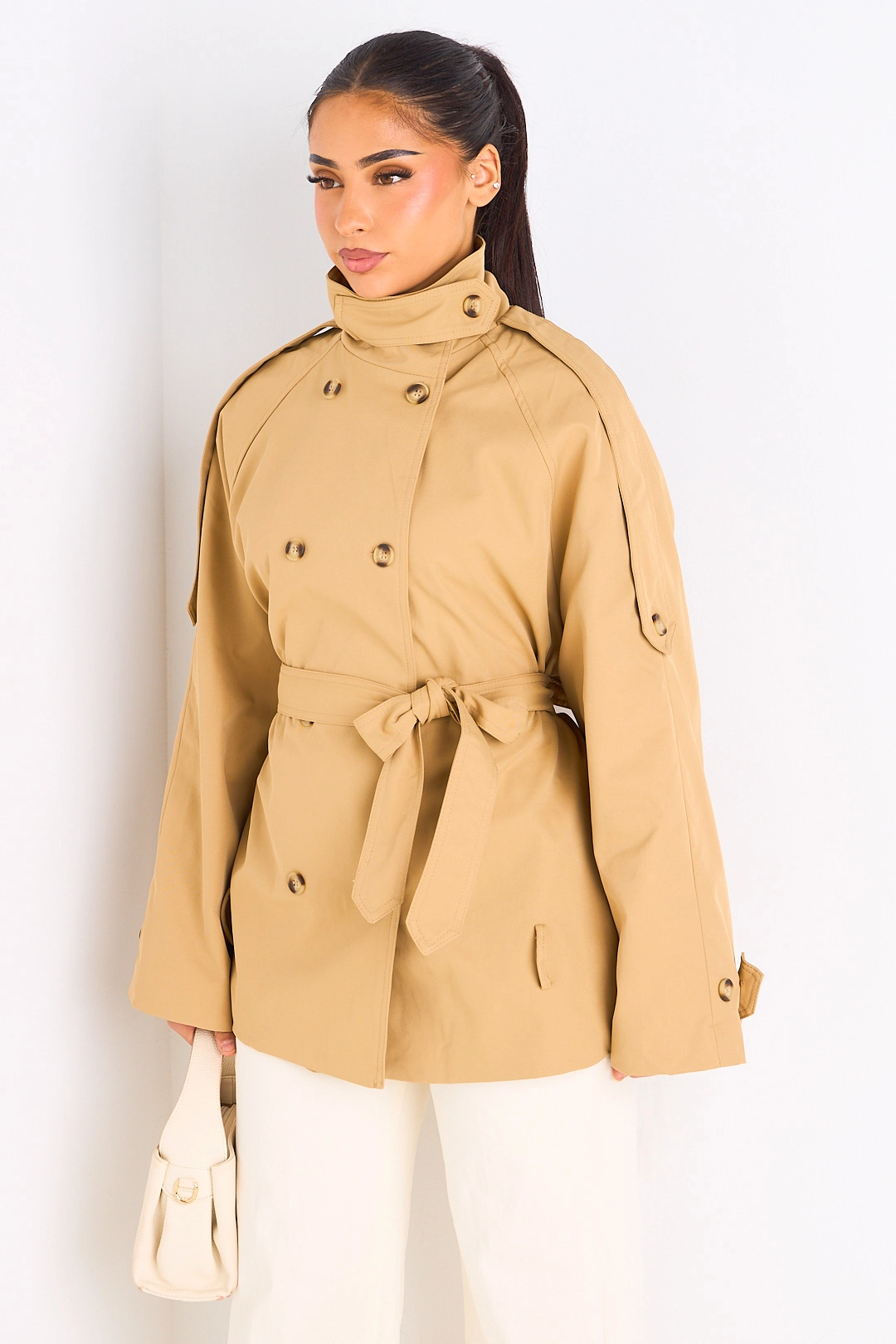 Manteau camel ceinturé à col rabat