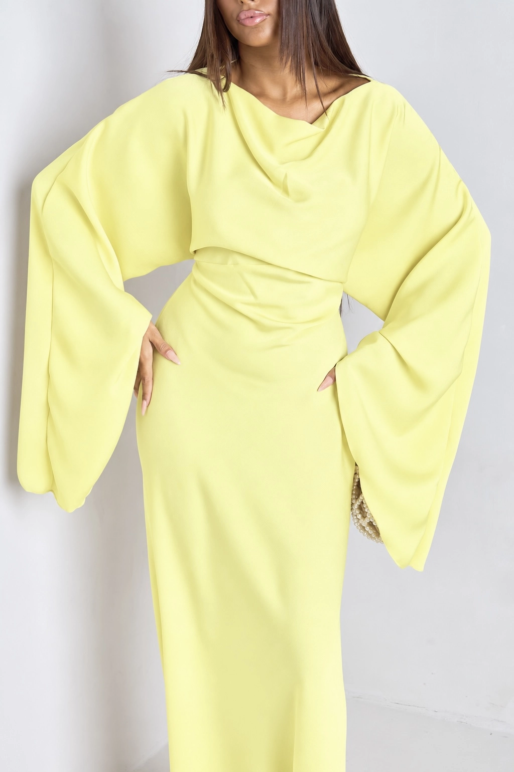 Pale yellow robe with pagoda sleeves