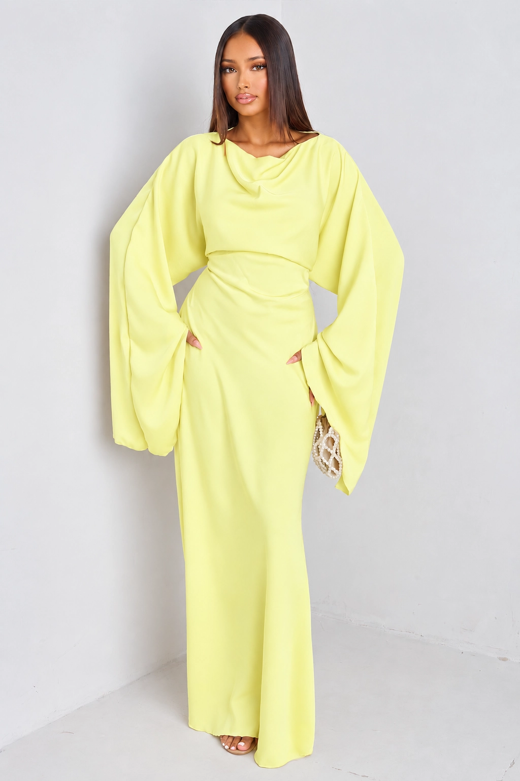 Pale yellow robe with pagoda sleeves