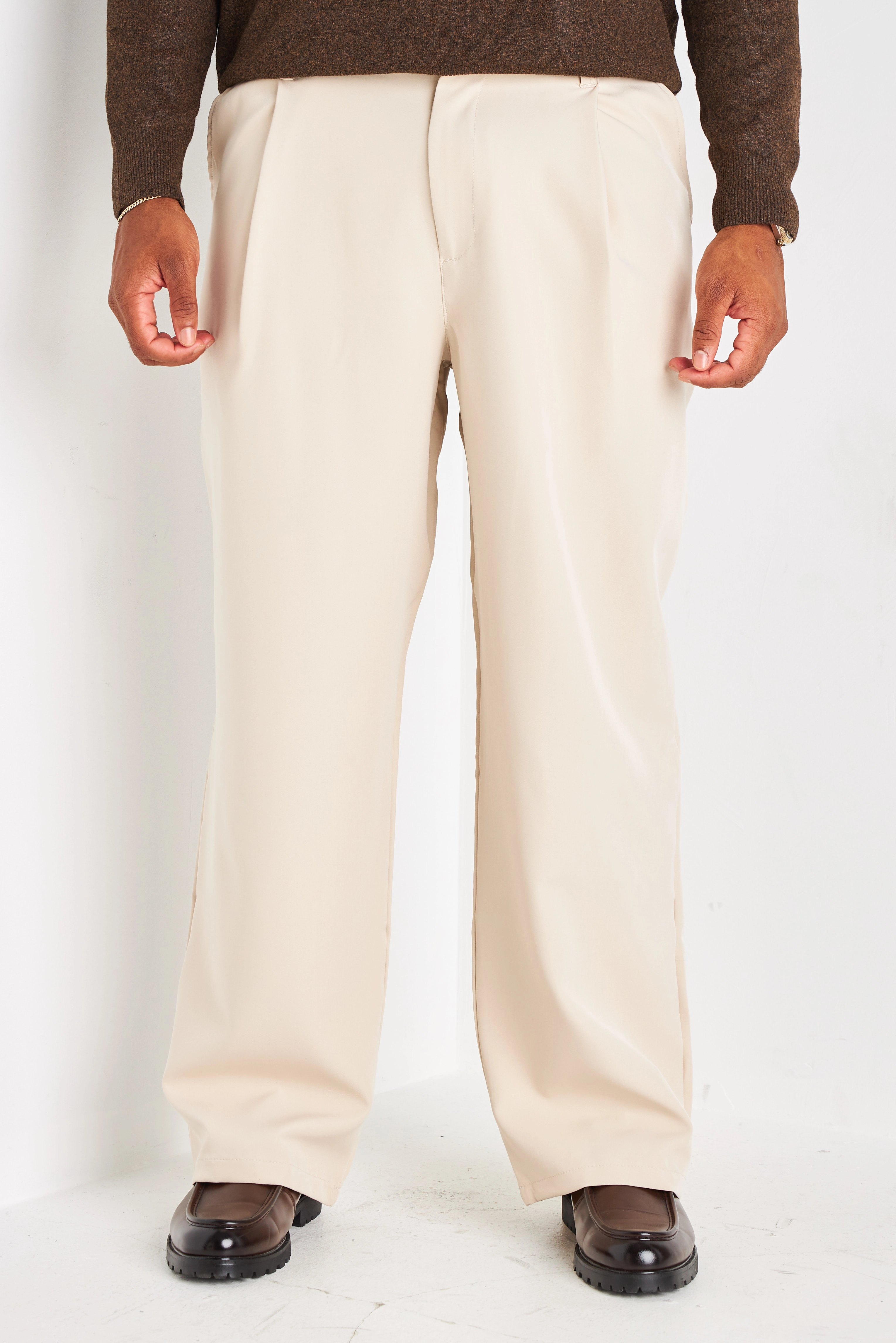 Pantalon à pince beige à coupe droite