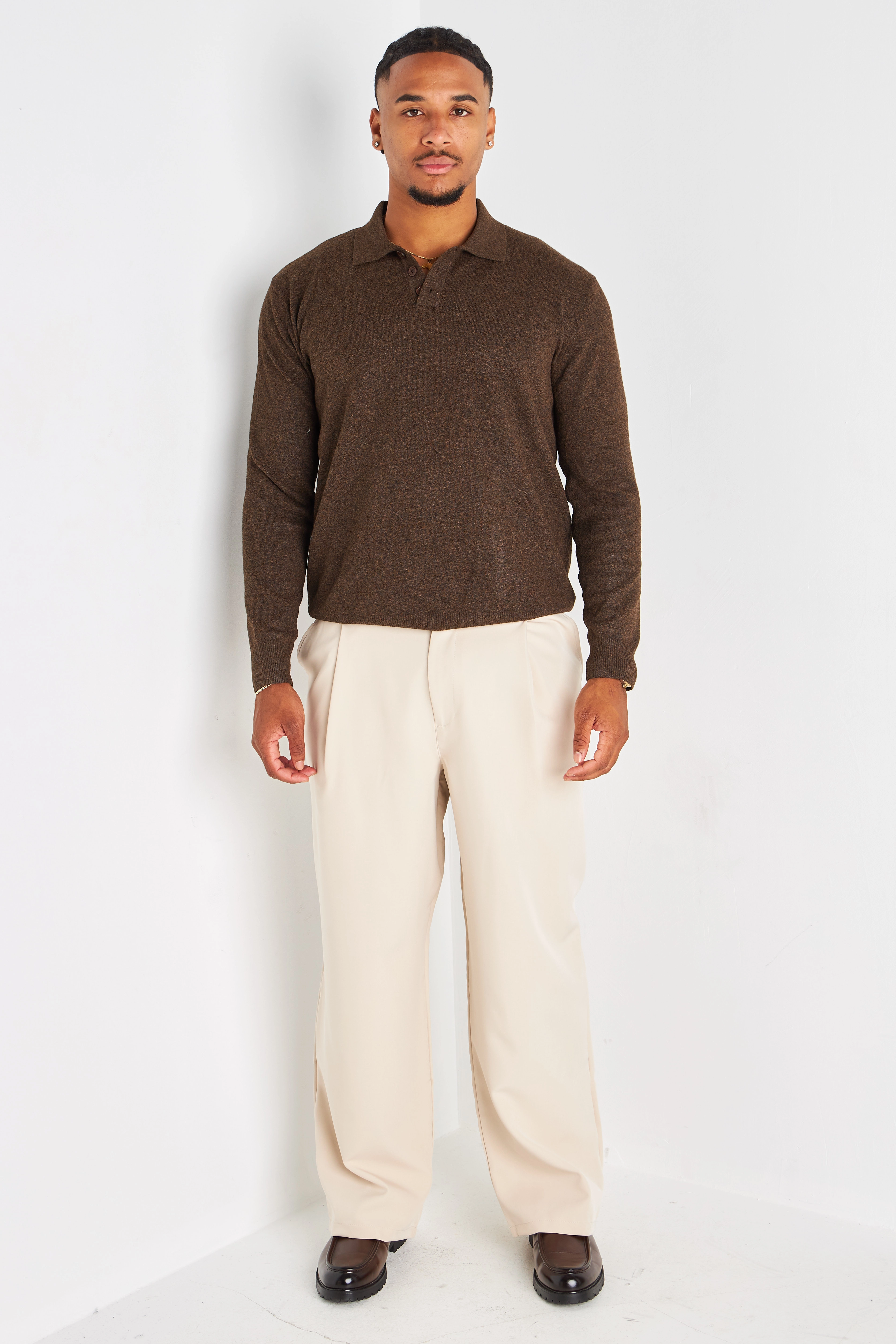 Pantalon à pince beige à coupe droite