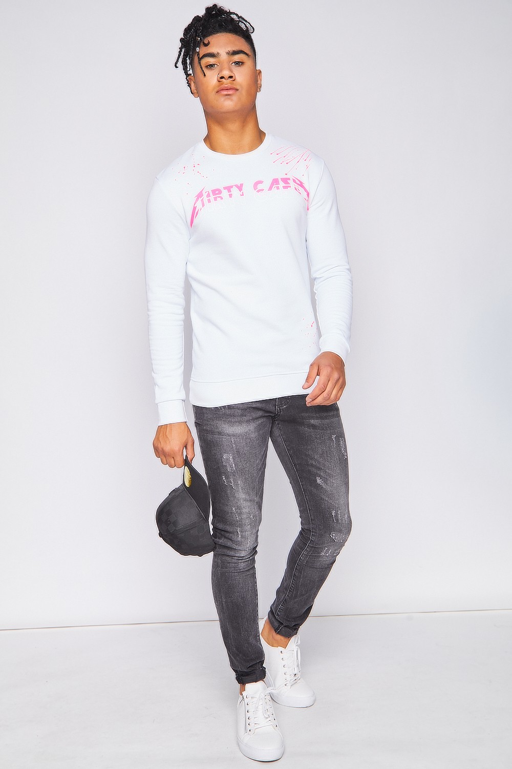 Sweat blanc taché rose Uniplay