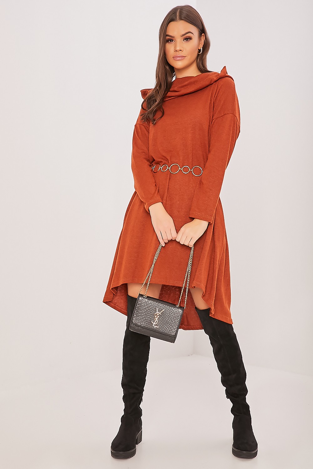 Robe sweat à capuche marron ample